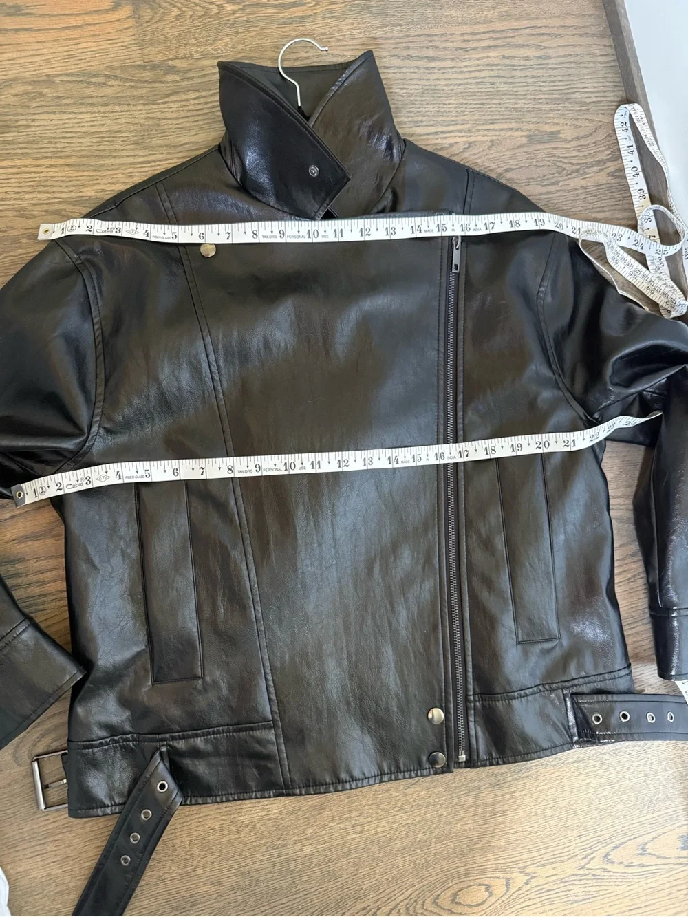 NWT Zara ZW Collection faux leather jacket with lapel collar and belted hem. S.